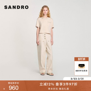饰针织宽松圆领T恤上衣 简约纯色仿钻装 SANDRO2025春夏女装 时尚