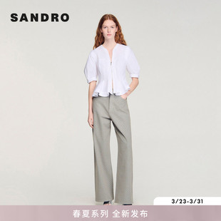 新款 衬衫 女装 棉质白色荷叶边下摆前襟拉链中袖 法式 SANDRO2026春季