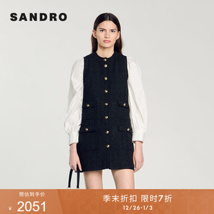 短款 季 黑色多口袋亮色扣无袖 法式 花呢连衣裙 末7折SANDRO秋冬女装
