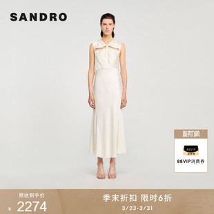 优雅V领仿钻扭结设计白色连衣裙 法式 季 末6折SANDRO2025秋冬女装