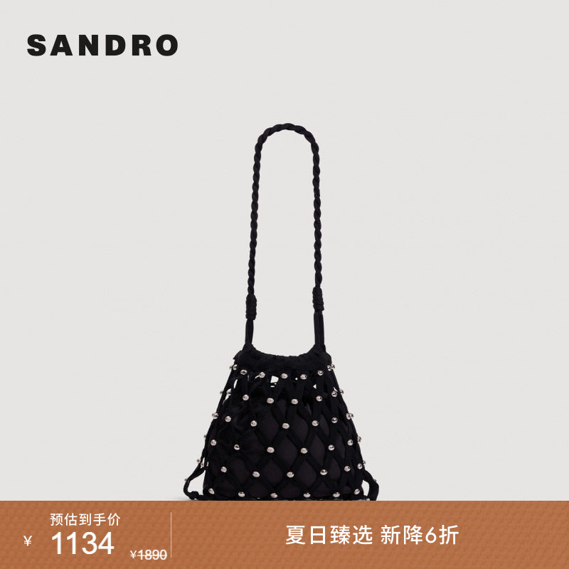 新品首降丨SANDRO2026夏季新款女士法式金属装饰抽绳迷你水桶包