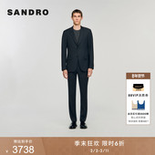 季 外套 西装 末6折SANDRO2025秋冬新款 通勤绵羊毛炭灰色格纹经典