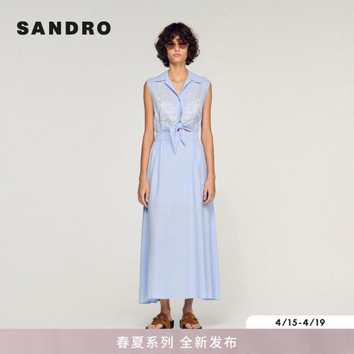 SANDRO无袖系带A字连衣裙