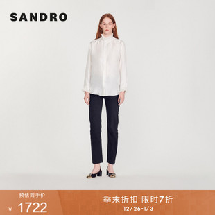 衬衫 复古桑蚕丝白色荷叶花边领抽褶长袖 末7折SANDRO秋冬女装 季