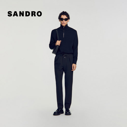 SANDRO锥形褶裥侧袋休闲长裤