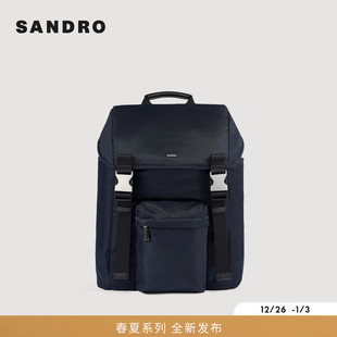 时尚 SANDRO2026春季 法式 男士 简约卡扣设计大容量双肩包背包 新款