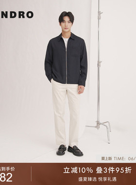 SANDRO男装法式气质时尚休闲简约深蓝色拉链门襟翻领短款夹克外套