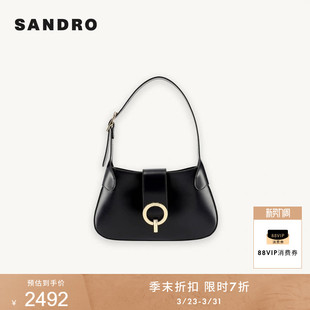 季 饰单肩包 末7折SANDRO秋冬女士牛皮革复古金色环形金属搭扣装