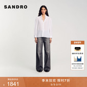 桑蚕丝衬衫 季 款 优雅白色木耳边V领长袖 末7折SANDRO秋冬女装 经典