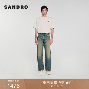 蓝色做旧撞色直筒牛仔裤 季 简约时尚 男装 末6折SANDRO2025秋冬新款