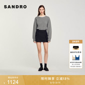 SANDRO秋冬女装 半身裙 黑色简约拼接压褶侧面口袋短款 法式 气质时尚