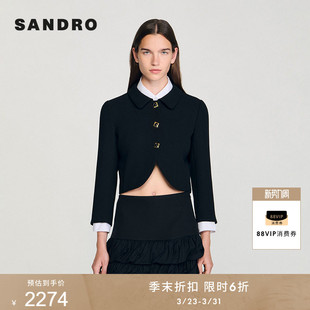 短款 季 黑色翻领V型下摆七分袖 法式 外套 末6折SANDRO2025秋冬女装