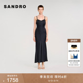 季 吊带连衣裙 优雅度假风深蓝色修身 末6折SANDRO2025秋冬新款 女装