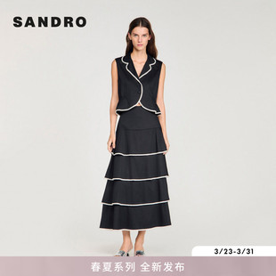 法式 女装 时尚 棉质修身 花边马甲 SANDRO2026春季 黑色收腰短款 新款