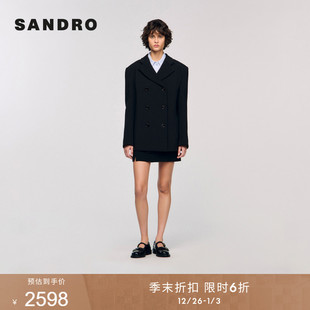 通勤黑色双排扣翻领西装 季 法式 女装 外套 末6折SANDRO2025早秋新款