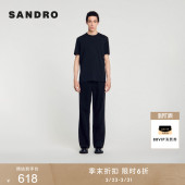 棉质黑色简约双S刺绣圆领短袖 法式 T恤上衣 末6折SANDRO秋冬男装 季