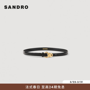 简约皮质黑色复古绳结扣可调节腰带 女士时尚 SANDRO2025秋冬经典 款