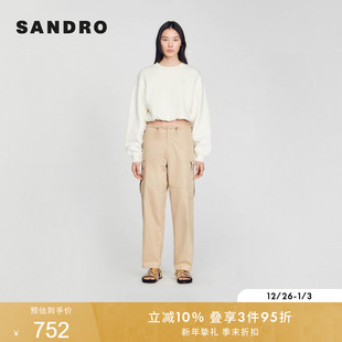 气质字母刺绣圆领淡褐色棉质套头针织上衣 时尚 SANDRO春夏女装 法式