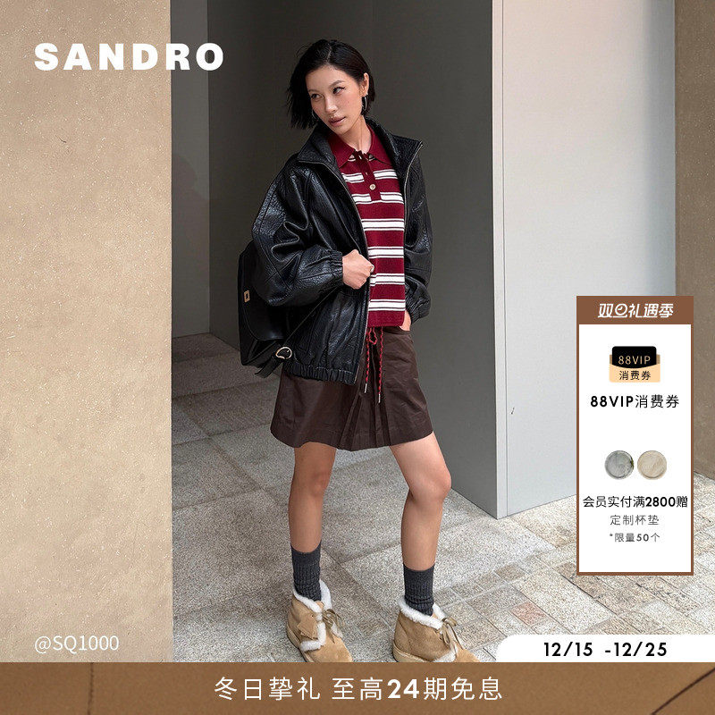 黑色皮夹克显瘦立领设计显利落