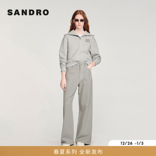 新款 棉质仿钻饰点缀直筒阔腿牛仔裤 女装 时尚 法式 SANDRO2026春季