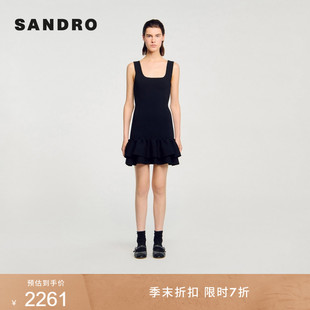 季 法式 甜美荷叶边修身 收腰U领背心连衣裙 末7折SANDRO2025秋冬女装