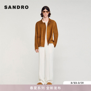 首发SANDRO2026春季 新款 男装 驼色翻领工装 新品 法式 夹克 米卡同款