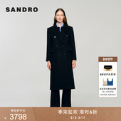 季 黑色双排扣羊毛混纺毛呢大衣 法式 末6折SANDRO2025秋冬新款 女装