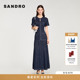 多口袋长款 SANDRO2026春季 收腰圆领连衣裙 法式 黑色泡泡袖 新款 女装