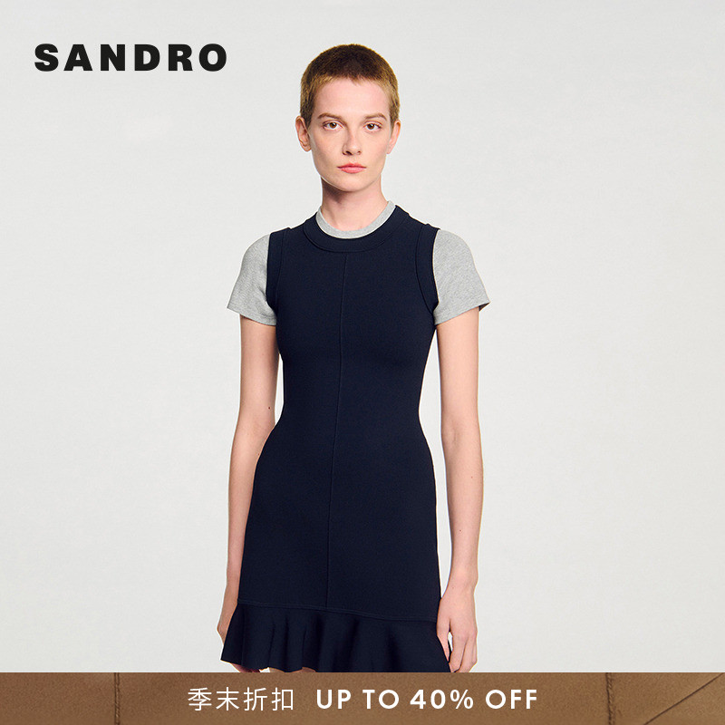 SANDRO法式假两件修身针织连衣裙