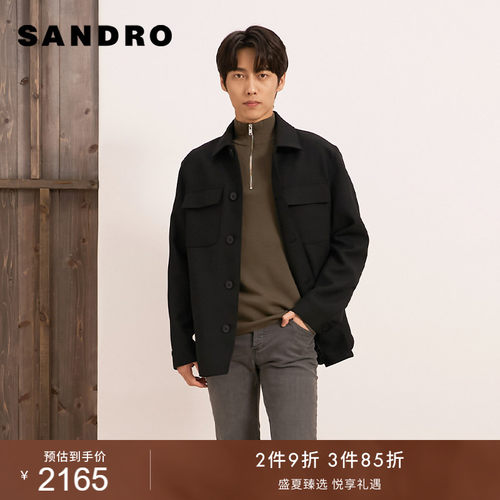 SANDRO翻领黑色衬衫外套上衣