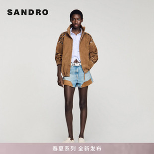 羊皮革铆钉短款 立领皮夹克 法式 女装 米卡同款 SANDRO2026春夏新款