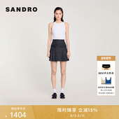 复古学院风绵羊毛灰色格纹A字百褶短款 SANDRO秋冬女装 法式 半身裙
