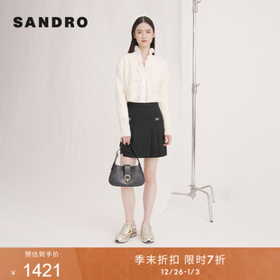 绵羊毛黑色S金属扣高腰百褶短款 法式 半身裙 末7折SANDRO秋冬女装 季