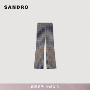时尚 SANDRO2026春夏新款 女装 法式 碎花复古图案简约宽松微喇长裤