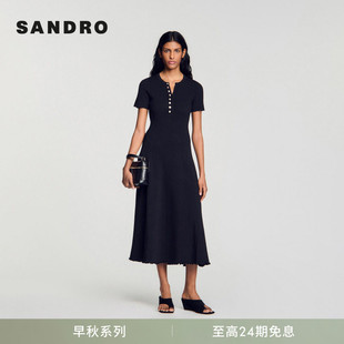 法式 简约坑条木耳边针织连衣裙 女装 分期免息SANDRO2026早秋新款