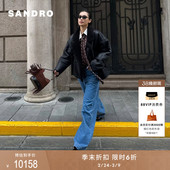 女装 新款 黑色羊毛革落肩拼接毛领皮外套 末6折SANDRO2025秋季 季