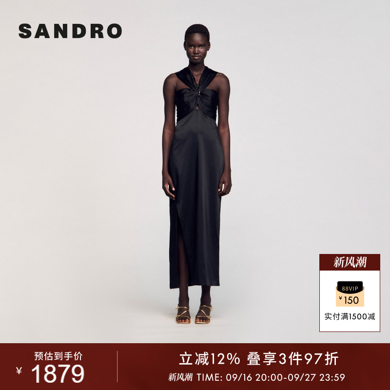 SANDRO女装法式扭结露背连衣裙图片