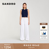 棉质白色复古阔腿牛仔长裤 季 女装 法式 末6折SANDRO2025秋冬经典 款