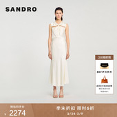 优雅V领仿钻扭结设计白色连衣裙 女装 季 末6折SANDRO2025秋冬新款
