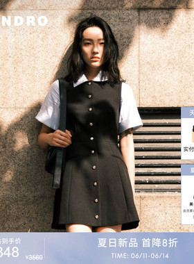 新品首降丨SANDRO2026夏季新款女装法式假两件撞色袖领口连衣裙