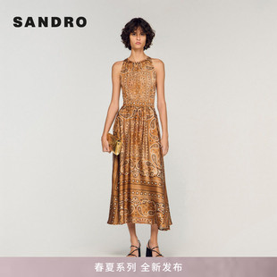 复古佩斯利印花长款 SANDRO2026春夏新款 女装 法式 连衣裙 A字无袖