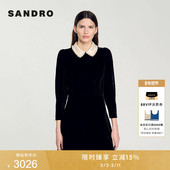 甜美黑色仿珠饰可拆卸领收腰短款 SANDRO秋冬女装 法式 A字连衣裙