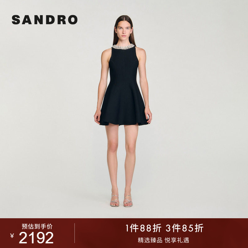 SANDRO仿钻无袖针织连衣裙图片