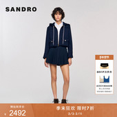 季 外套 口短款 末7折SANDRO2025秋冬新款 女士条纹撞色帽绳卷边袖