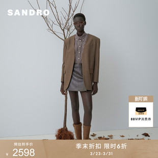 西装 季 复古V型领撞色格纹短款 法式 外套 末6折SANDRO2025秋冬女装