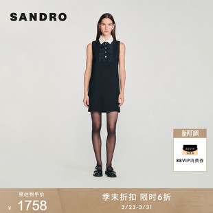 女装 新款 法式 甜美压褶无袖 连衣裙 季 黑色短款 末6折SANDRO2025秋季