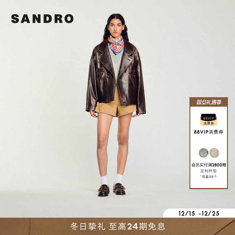 SANDRO羊皮革面料皮衣夹克外套
