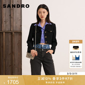 法式 气质时尚 优雅黑色翻领单排扣短款 SANDRO秋冬女装 长袖 花呢外套
