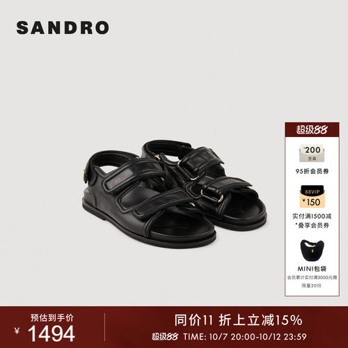 SANDRO女士黑色羊皮革搭扣凉鞋