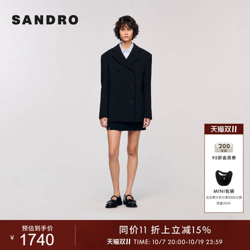 SANDRO时尚双排扣翻领西装外套